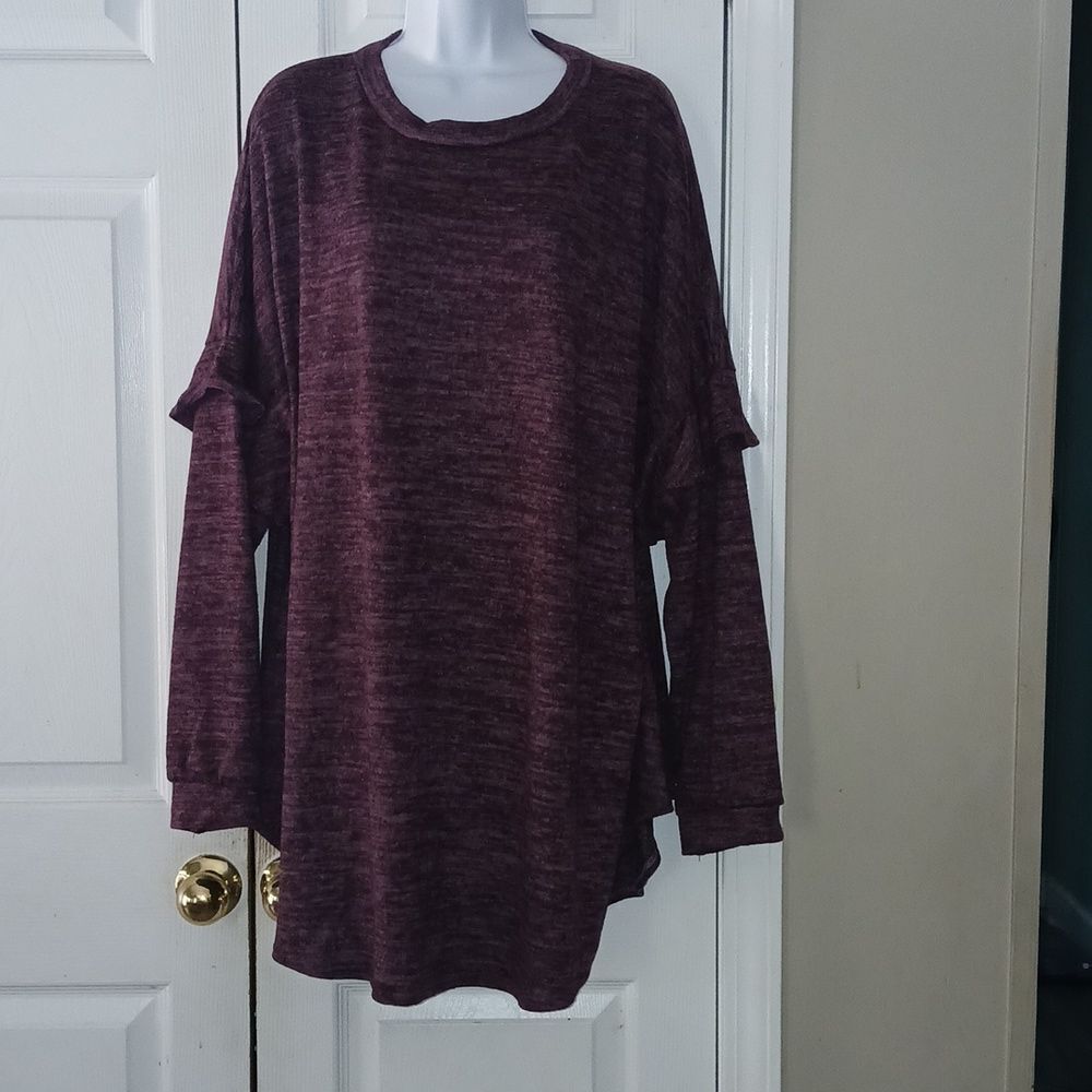 American Curvy  purple long sleeve super soft tunic  ruffle sleeve Sz 3X NWOT